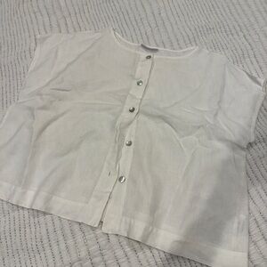 Boxy Ivory Button-Front Linen Top
